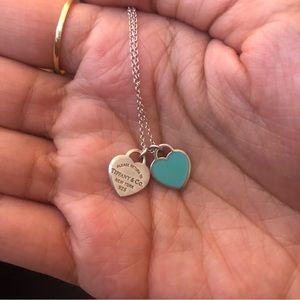 AUTHENTIC Tiffany & Co. Return to Sender Mini Double Heart Tag Pendant in Silver